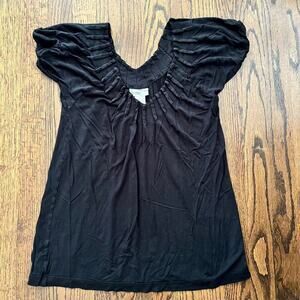 Topin Black V Neck Textured Blouse - Medium